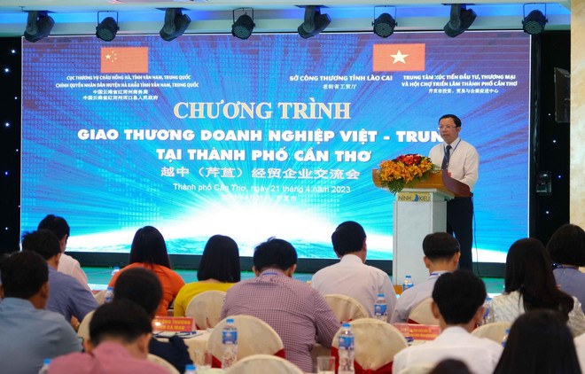 Quang cảnh buổi kết nối giao thương giữa doanh nghiệp Việt Nam và Trung Quốc tại Cần Thơ ngày 21/4. (Ảnh: Thanh Liêm/TTXVN) Doanh nghiệp hai nước Việt Nam-Trung Quốc kết nối giao thương ảnh 1
