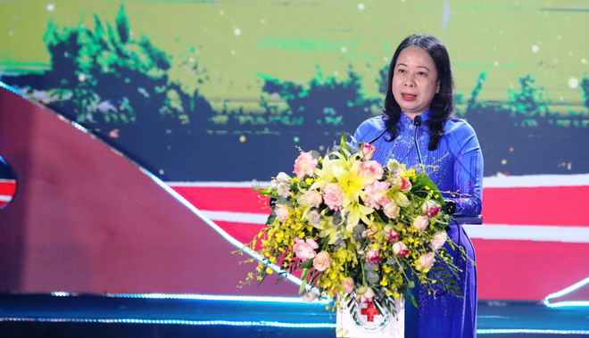 Quyền Chủ tịch nước Võ Thị Ánh Xuân phát biểu tại Lễ phát động. (Ảnh: Phan Quân/TTXVN) ttxvn_thang nhan dao cap quoc gia (4).jpg