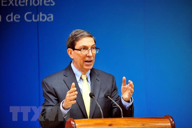 Bộ trưởng Bruno Rodríguez Parrilla phát biểu tại cuộc họp báo. (Ảnh: TTXVN) Cuba khẳng định quyền được sống trong hòa bình ảnh 1