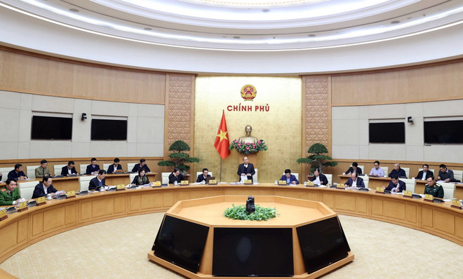 Thủ tướng Nguyễn Xuân Phúc phát biểu. (Ảnh: Thống Nhất/TTXVN) Thủ tướng chủ trì họp Thường trực Chính phủ về dự thảo Nghị quyết 01 ảnh 1