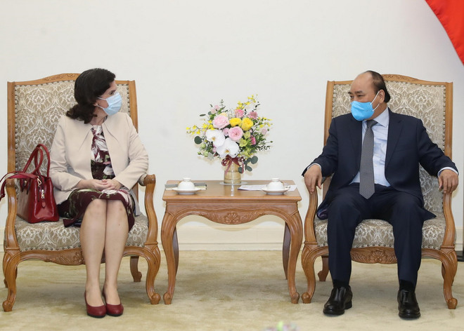 Thủ tướng Nguyễn Xuân Phúc tiếp bà Lianys Torres Rivera, Đại sứ Đặc mệnh Toàn quyền Cộng hòa Cuba tại Việt Nam. (Ảnh: Thống Nhất/TTXVN) Cuba sẵn sàng hợp tác với Việt Nam nghiên cứu thuốc chống COVID-19 ảnh 1