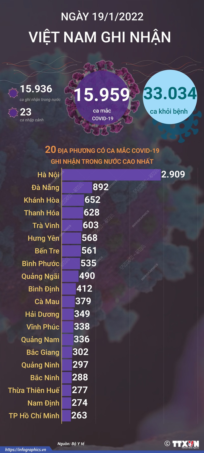 [Infographics] 15.959 ca mắc COVID-19 trong ngày 19/1/2022 ảnh 1