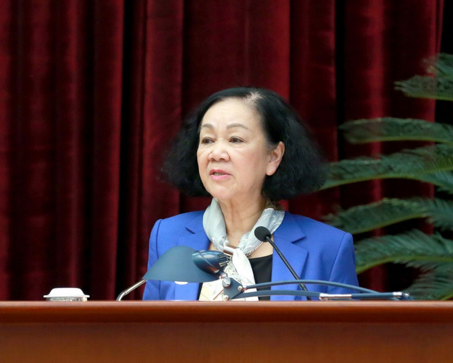 Bà Trương Thị Mai, Ủy viên Bộ Chính trị, Thường trực Ban Bí thư, Trưởng Ban Tổ chức Trung ương phát biểu. (Ảnh: Phương Hoa/TTXVN) ttxvn-ba-truong-thi-mai-2-5620.jpg