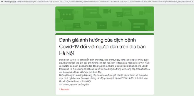 Khảo sát ảnh hưởng của dịch bệnh COVID-19 đối với người dân Hà Nội ảnh 1