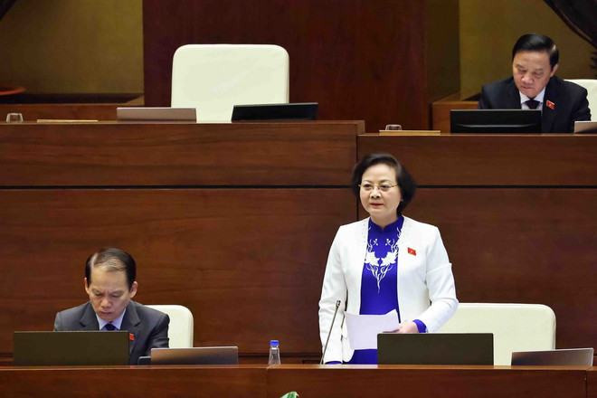 Bộ trưởng Bộ Nội vụ Phạm Thị Thanh Trà giải trình, làm rõ một số vấn đề đại biểu Quốc hội nêu. (Nguồn: TTXVN) ttxvn_bo truong noi vu.jpg