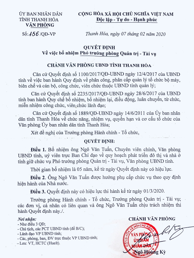 Cựu Phó Chủ tịch tỉnh Thanh Hóa Ngô Văn Tuấn được bổ nhiệm vị trí mới ảnh 1