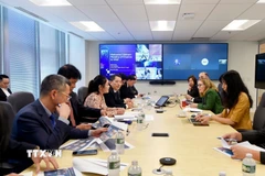 Thứ trưởng Bộ Tài chính Cao Anh Tuấn làm việc với Tập đoàn Intel. (Ảnh: TTXVN phát)