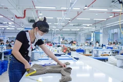 Hoạt động sản xuất tại Công ty TNHH May mặc Destination.(Ảnh: TTXVN phát)