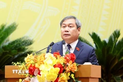 Chủ tịch Ủy ban Nhân dân thành phố Hà Nội Vũ Đại Thắng phát biểu. (Ảnh: An Đăng/TTXVN)