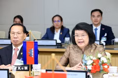 Chủ tịch Quốc hội Campuchia Samdech Khuon Sudary phát biểu. (Ảnh: Tuấn Anh/TTXVN)