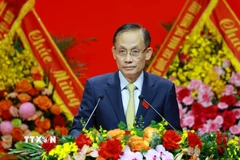 Đồng chí Lê Hoài Trung, Bí thư Trung ương Đảng, Ủy viên Ban Thường vụ Đảng ủy Chính phủ, Bí thư Đảng ủy, Quyền Bộ trưởng Bộ Ngoại Giao trình bày tham luận với nội dung: “Nâng cao năng lực, phát huy vai trò của Đảng ủy Bộ Ngoại giao trong việc lãnh đạo thực hiện thắng lợi nhiệm vụ của của ngành Ngoại giao trong kỷ nguyên vươn mình của dân tộc”. (Ảnh: Dương Giang/TTXVN)