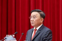 Đồng chí Trần Cẩm Tú, Ủy viên Bộ Chính trị, Thường trực Ban Bí thư, Trưởng Tiểu ban Tổ chức, phục vụ Đại hội XIV của Đảng phát biểu chỉ đạo hội nghị. (Ảnh: Phương Hoa/TTXVN)