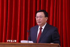 Giáo sư, Tiến sỹ Nguyễn Xuân Thắng, Chủ tịch Hội đồng Lý luận Trung ương phát biểu khai mạc. (Ảnh: Văn Điệp/TTXVN)