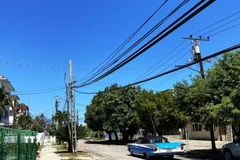 Các đường dây điện phía trên một con đường ở Miramar, La Habana (Cuba). (Ảnh: Ngọc Duy/TTXVN)