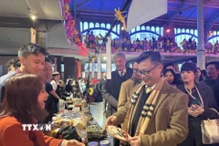 Đại sứ Trịnh Đức Hải tới tham dự sự kiện và chúc mừng, động viên cộng đồng người Việt nhân dịp Tết cổ truyền Bính Ngọ 2026. (Ảnh: Ngọc Hiệp/TTXVN)