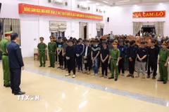 Cơ quan chức năng đọc lệnh khởi tố các bị can. (Ảnh: TTXVN phát)