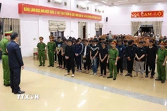 Cơ quan chức năng đọc lệnh khởi tố các bị can. (Ảnh: TTXVN phát)