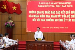 Đại tướng Nguyễn Trọng Nghĩa, Ủy viên Bộ Chính trị, Bí thư Trung ương Đảng, Chủ nhiệm Tổng cục Chính trị Quân đội nhân dân Việt Nam, Trưởng đoàn kiểm tra, giám sát số 19 của Bộ Chính trị phát biểu tại buổi làm việc với Ban Thường vụ Tỉnh ủy Tây Ninh. (Ảnh: Bùi Giang/TTXVN)