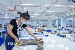 Hoạt động sản xuất tại Công ty TNHH May mặc Destination.(Ảnh: TTXVN phát)