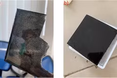 a) Ống nanocacbon chưa biến tính tụ đám trong epoxy b) Ống nanocacbon đã biến tính phân tán đồng đều trong epoxy. (Nguồn: Viện Hàn lâm Khoa học và Công nghệ Việt Nam)