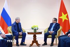 Thủ tướng Phạm Minh Chính tiếp ông Vladimir Yevtushenkov - Nhà sáng lập Công ty Cổ phần đại chúng AFK Sistema, Nga. (Ảnh: Dương Giang/TTXVN)
