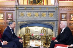 Tổng Bí thư Tô Lâm hội kiến Chủ tịch Hạ viện Anh Lindsay Hoyle. (Ảnh: Thống Nhất/TTXVN)