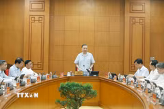 Tổng Bí thư, Chủ tịch nước Tô Lâm, Trưởng ban Chỉ đạo Trung ương về phát triển khoa học công nghệ, đổi mới sáng tạo và chuyển đổi số chủ trì buổi làm việc của Thường trực Ban Chỉ đạo cho ý kiến về Đề án “Nghiên cứu ứng dụng và phát triển công nghệ lượng tử phục vụ phát triển kinh tế-xã hội, đảm bảo quốc phòng, an ninh.”. (Ảnh: Thống Nhất/TTXVN)