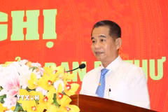 Ông Thái Bảo, Phó Bí thư Tỉnh ủy Đồng Nai, phát biểu nhận nhiệm vụ. (Ảnh: Sỹ Tuyên/TTXVN)