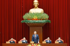 Tổng Bí thư Tô Lâm và các đồng chí lãnh đạo Đảng, Nhà nước tại cuộc gặp mặt. (Ảnh: Thống Nhất/TTXVN)
