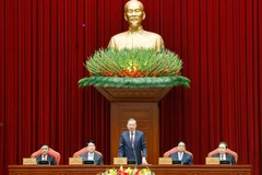 Tổng Bí thư Tô Lâm và các đồng chí lãnh đạo Đảng, Nhà nước tại cuộc gặp mặt. (Ảnh: Thống Nhất/TTXVN)