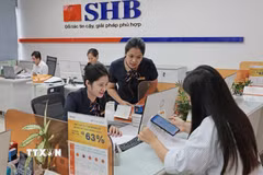 Khách hàng giao dịch tại SHB Chi nhánh Đông Đô, Hà Nội. (Ảnh: Trần Việt/TTXVN)