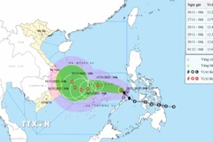 Hướng di chuyển của bão số 15 lúc 06 giờ ngày 26/11. (Ảnh: TTXVN phát)