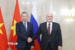 Tổng Bí thư Tô Lâm hội kiến Thủ tướng Liên bang Nga Mikhail Mishustin. (Ảnh: Thống Nhất/TTXVN)