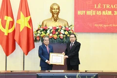 Chủ tịch Quốc hội Trần Thanh Mẫn trao Huy hiệu 45 năm tuổi Đảng tặng Chủ nhiệm Ủy ban Dân nguyện và Giám sát Dương Thanh Bình. (Nguồn: Daibieunhandan.vn)