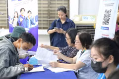 Người lao động tham gia tìm việc tại Ngày hội việc làm ở trụ sở Trung tâm Dịch vụ việc làm Thành phố Hồ Chí Minh. (Ảnh: Thanh Vũ/TTXVN)