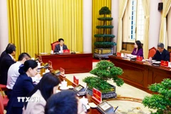 Chủ tịch nước Lương Cường làm việc với Văn phòng Chủ tịch nước về công tác quốc phòng, an ninh. (Ảnh: Lâm Khánh/TTXVN)