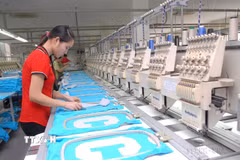 Dây chuyền sản xuất hàng may mặc xuất khẩu tại Công ty Liên doanh Norfolk Hatexco (vốn đầu tư của Singapore) tại Khu công nghiệp Đồng Văn I (Hà Nam). (Ảnh: Danh Lam/TTXVN)