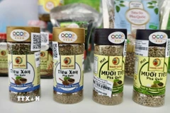 Sản phẩm tiêu Phú Quốc đạt OCOP 3 sao của tỉnh An Giang trưng bày tại triển lãm sản phẩm OCOP tiêu biểu vùng Đồng bằng sông Cửu Long. (Ảnh: Thanh Sang/TTXVN)