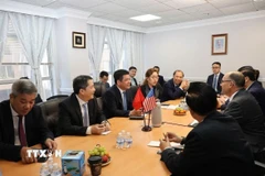 Quang cảnh buổi làm việc giữa Bộ trưởng Công thương Nguyễn Hồng Diên và lãnh đạo Tập đoàn Excelerate Energy (Hoa Kỳ). (Ảnh: TTXVN phát)