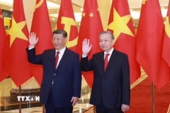 Tổng Bí thư Tô Lâm và Tổng Bí thư, Chủ tịch nước Trung Quốc Tập Cận Bình chụp ảnh chung. (Ảnh: Thống Nhất/TTXVN)