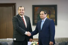 Thủ tướng Phạm Minh Chính tiếp ông Mohamed Arkab, Bộ trưởng Bộ Năng lượng Algeria. (Ảnh: Dương Giang/TTXVN)