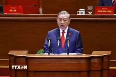 Tổng Bí thư Tô Lâm trình bày Báo cáo của Ban Chấp hành Trung ương Đảng khóa XIII về các văn kiện trình Đại hội XIV của Đảng. (Ảnh: TTXVN)