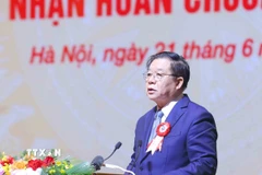 Đồng chí Nguyễn Trọng Nghĩa, Ủy viên Bộ Chính trị, Bí thư Trung ương Đảng, Trưởng Ban Tuyên giáo và Dân vận Trung ương đọc diễn văn Lễ kỷ niệm. (Ảnh: Phương Hoa/TTXVN)