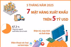 5 tháng năm 2025: 7 mặt hàng xuất khẩu trên 5 tỷ USD