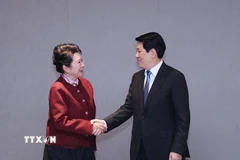 Chủ tịch nước Lương Cường tiếp Tiến sỹ Lý Lợi, Người sáng lập Tập đoàn MEBO. (Ảnh: Lâm Khánh/TTXVN)