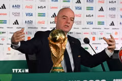 Chủ tịch FIFA Gianni Infantino trong cuộc họp báo trước lễ khai mạc World Cup 2026 tại Mexico. (Nguồn: THX/TTXVN)