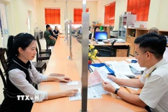Hướng dẫn người dân làm thủ tục nộp thuế trước bạ. (Ảnh: Phạm Hậu/TTXVN)