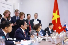 Thủ tướng Phạm Minh Chính phát biểu tại cuộc gặp Thư ký Hội đồng An ninh Sergey Kuzhugetovich Shoygu. (Ảnh: Dương Giang/TTXVN)