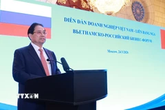 Thủ tướng Phạm Minh Chính phát biểu tại Diễn đàn doanh nghiệp Việt Nam-Liên bang Nga. (Ảnh: Dương Giang/TTXVN)