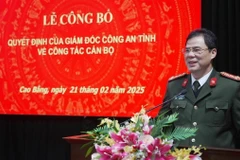 Đại tá Vũ Hồng Quang, Giám đốc Công an tỉnh Cao Bằng phát biểu. (Ảnh: Hoàng Tiến/TTXVN phát)